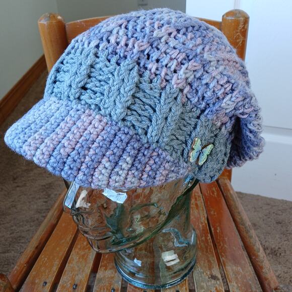 Mulberry Slouchy with a Brim handmade crochet ready-to-ship newsboy OSFM premade - Picture 6 of 12